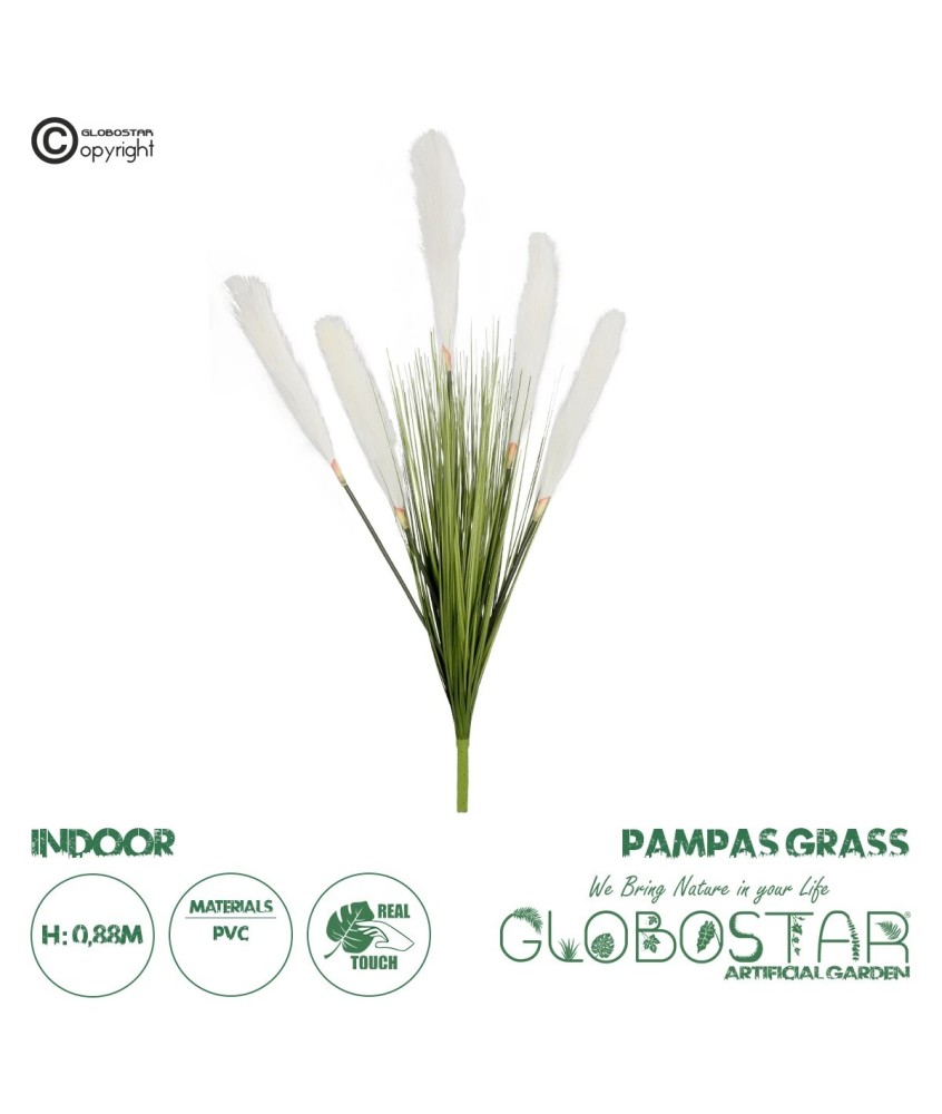 GloboStar® Artificial Garden WHITE PAMPAS GRASS BRANCH 21485 Τεχνητό Διακοσμητικό Κλαδί Λευκό Πάμπας Y88cm